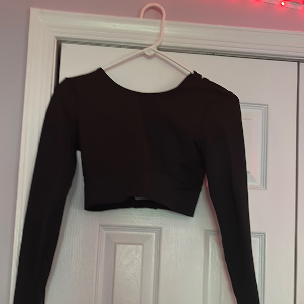 Elegant Black Long Sleeve Crop Top